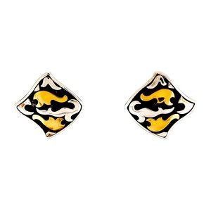 Dayak design ear clips 22K yellow gold & sterling silver, high polish, textured